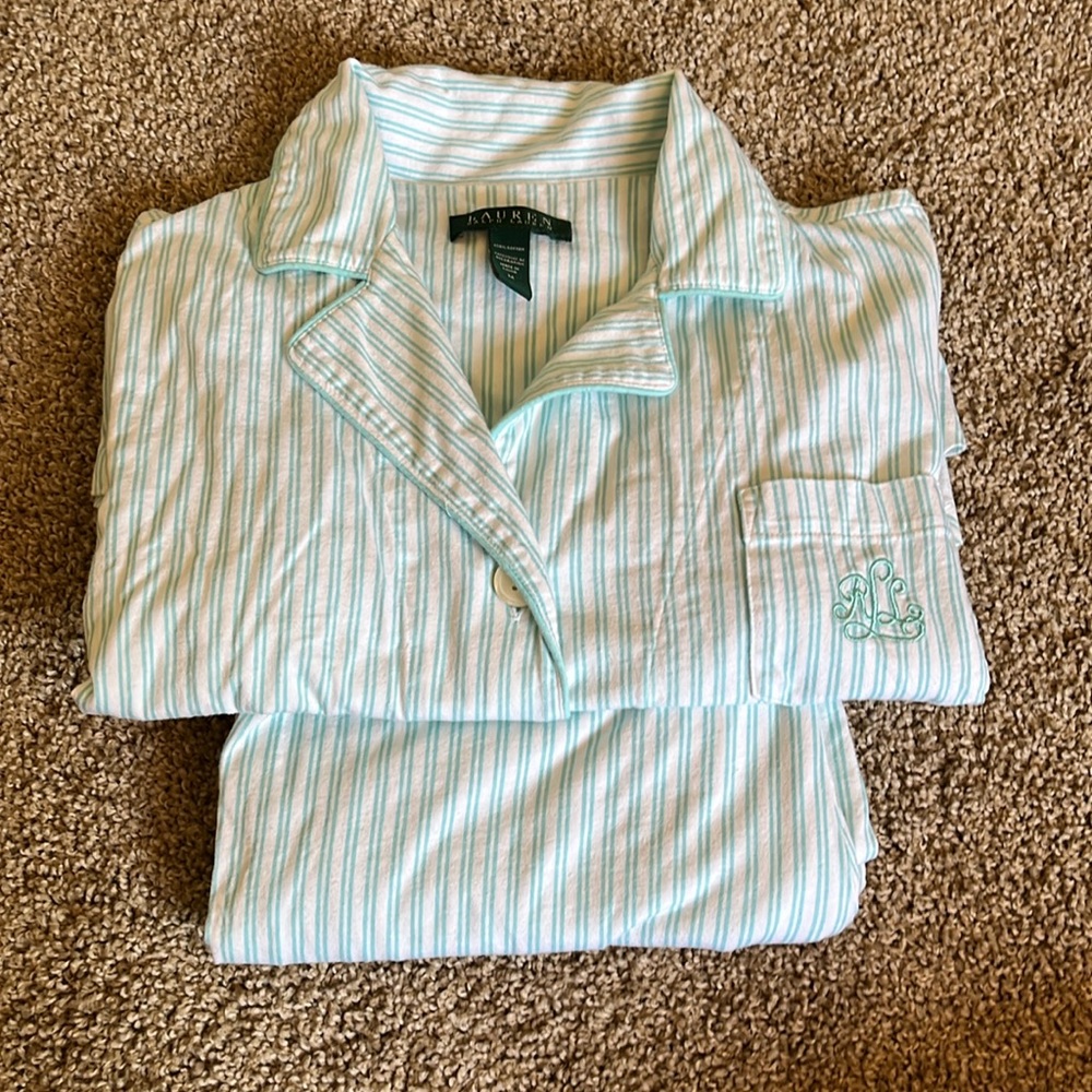 Ralph Lauren 100% cotton pinstripe monogrammed matching sleep set - medium